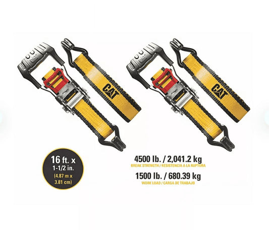 Cat Cat 4-Piece Ratchet Tie-Down & Cam Buckle Strap Set, 16 ft x 1.5 in