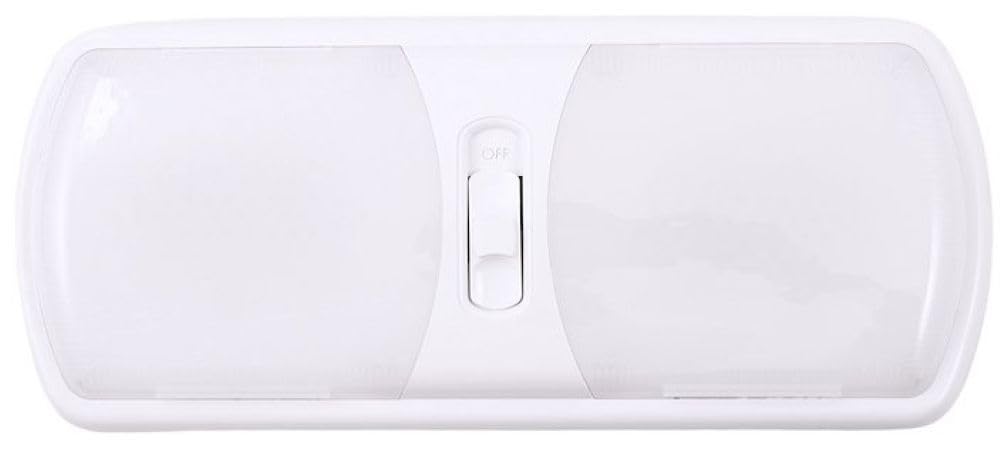 ARCON 20714N Arcon 20714N LED Ceiling Double Light – Euro-Style 12V Soft White Dome Fixture with White Lens, 11.56 x 4.95 Inch, 3-Position Switch, Compact Interior Lighting for RV, Camper, Trailer