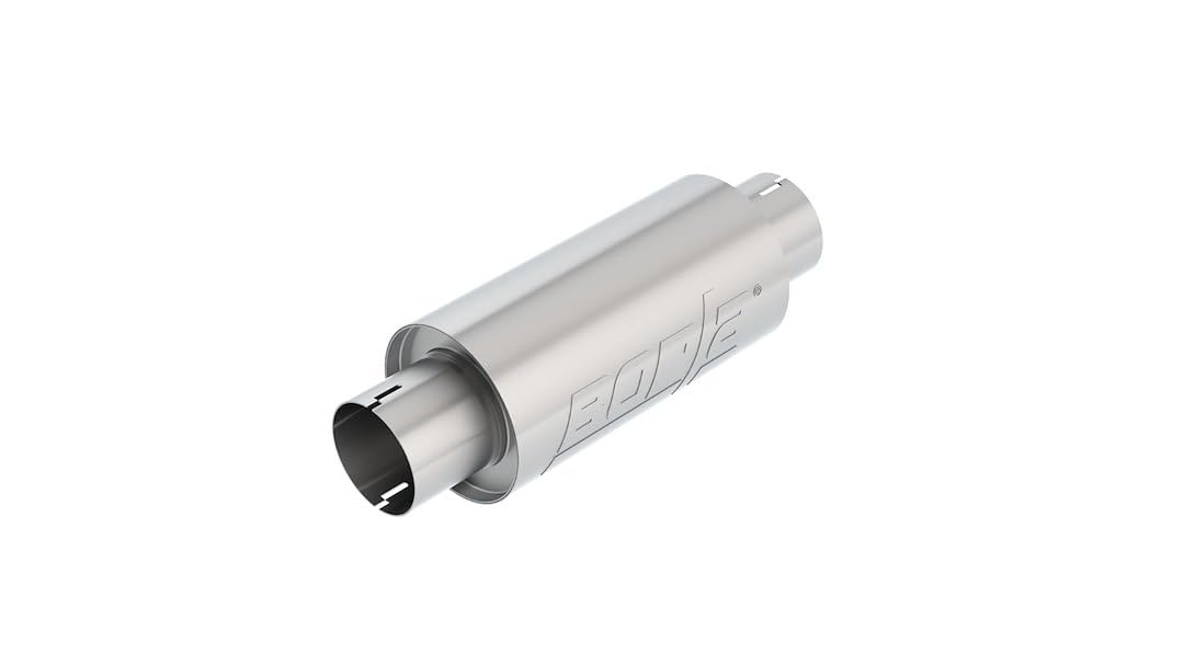 BORLA 401343 BORLA 401343 Resonator/Specialty Resonator - 3" Center Inlet/ 3" Center Outlet 5" Round x 10" Long Body 15" Overall Length. Universal Part. Reversible Design. Notched Necks.