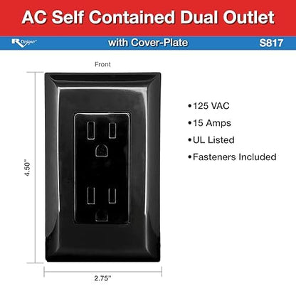 RV DESIGNER S817 RV Designer S817 - Self-Contained Dual AC Outlet with Cover Plate, Black