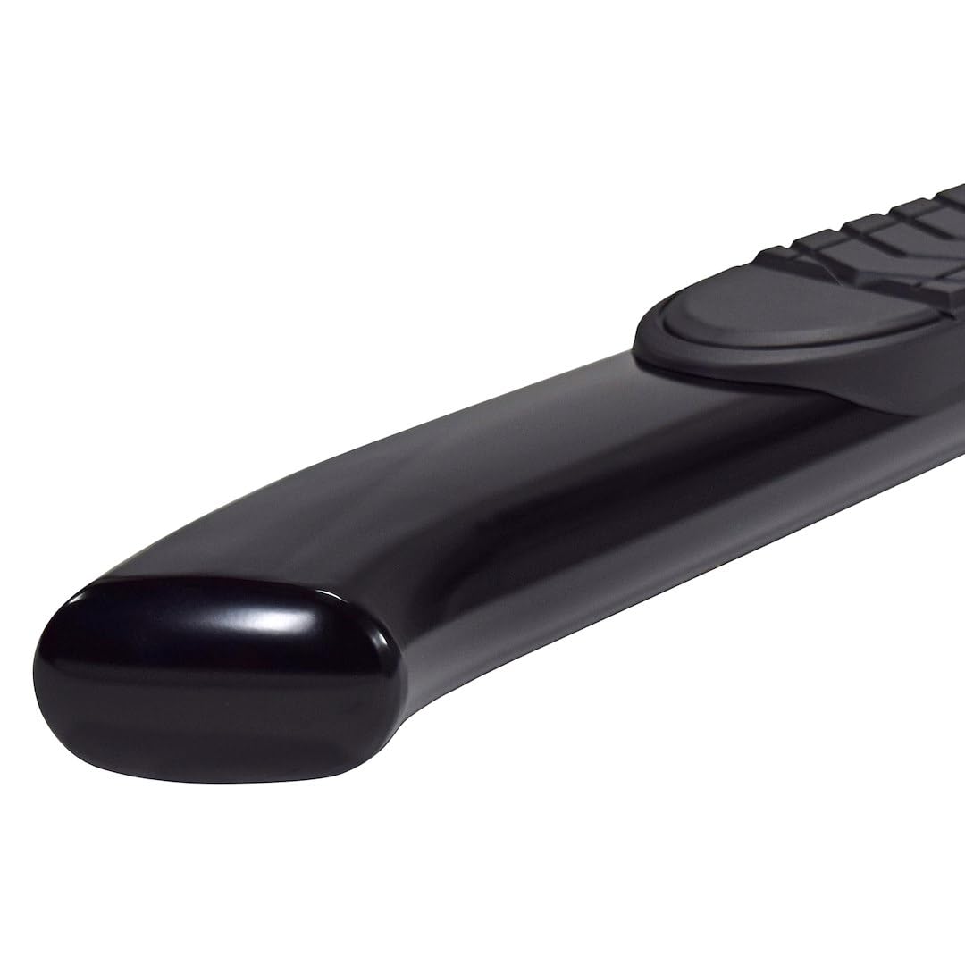 TRAILFX A7086B TrailFX A7086B 5 Inch Oval Bent Nerf Bar Side Steps with Step Pads Black Powder-Coated Steel Welded End Caps Rocker Panel Mount Slip-Resistant Set of 2 Fits Crew Cab Trucks