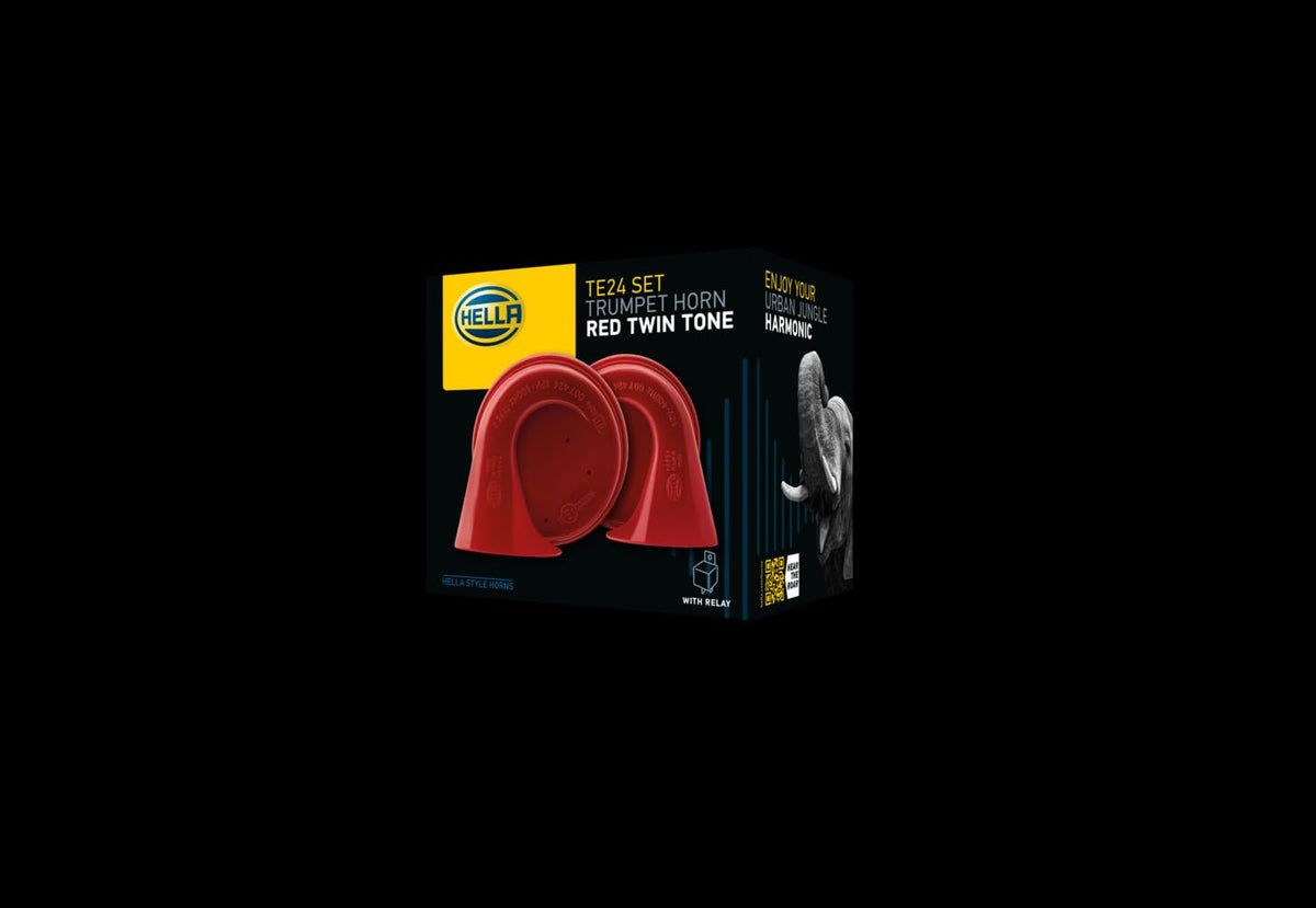 HELLA 007424801 HELLA 007424801 Twin Trumpet High/Low Tone 12V Horn Kit with Bracket, Red