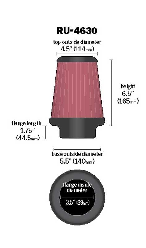 K&N RU-4630 High-Flow Original Lifetime Universal Clamp-On