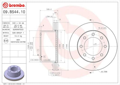 BREMBO 09B54410C02 Brembo 09.B544.10 Standard vented Rear Brake Rotor Ford OE# 9C3Z2C026A