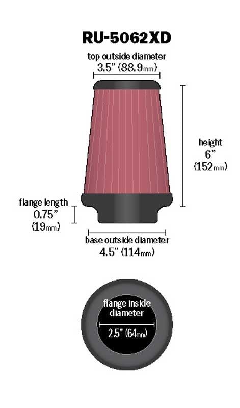 K&N RU-5062XD High-Flow Original Lifetime Universal Clamp-On