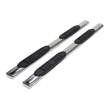 TRAILFX A7101S TrailFX A7101S TFX 5 Inch Oval Straight Side Bars with Bed Step Fits 2022-2025 Toyota Tundra Crew Max Polished Stainless Steel Slip-Resistant Pads Rocker Panel Mount