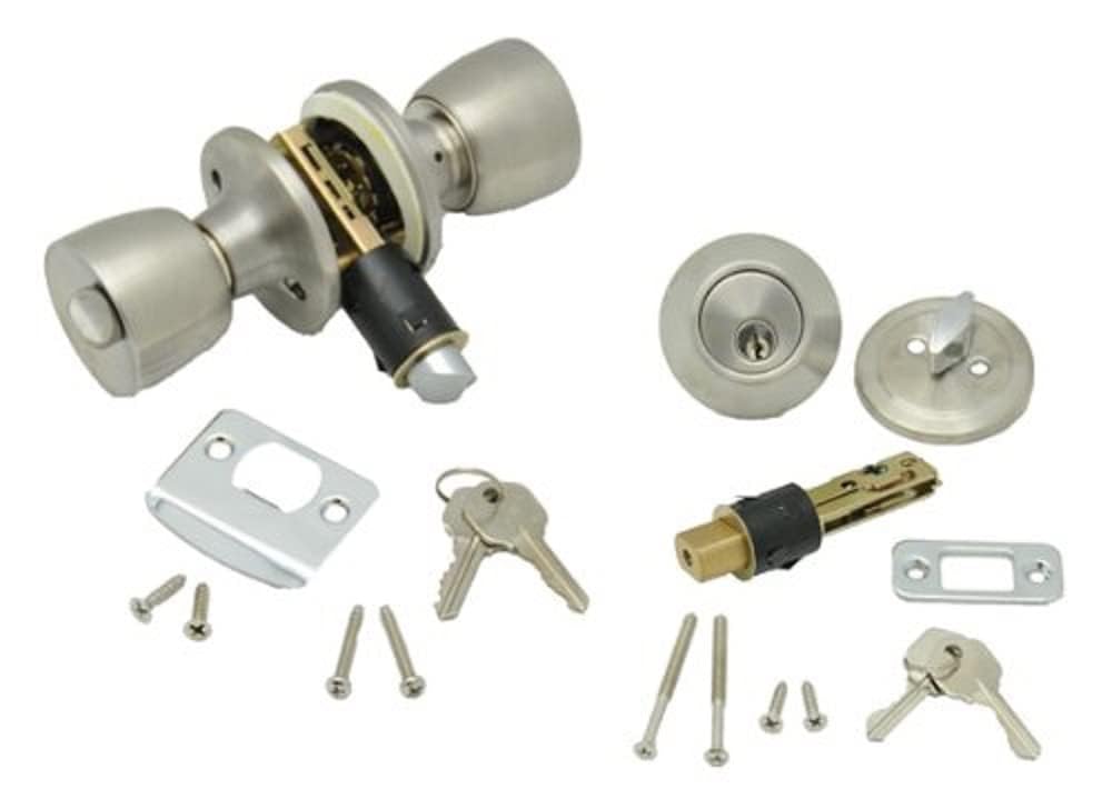 AP PRODUCTS 013-234-SS AP Products 013-234-SS Combo Lock Set with Know Lock and Dead Bolt - Stainless Steel