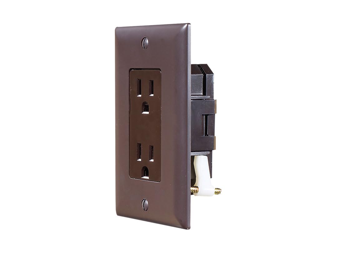 RV DESIGNER S815 RV Designer AC Self-Contained Dual Outlet with Cover Plate S815 - 15 Amp 125 VAC Power Outlet Receptacle for RVs & Motorhomes - Brown - Safe & Simple Design - Dual Slots - OEM Use