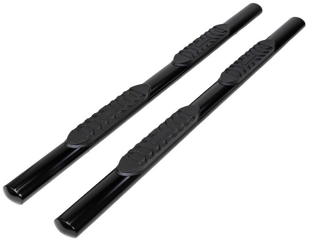 TRAILFX A1548B TrailFX Nerf Bars for Double Cab Chevrolet Silverado 1500 2020-2021 Black Powder Coated Steel 4 Inch Oval Straight Side Steps with Step Pads Welded End Caps Rocker Panel Mount Pair Running Boards