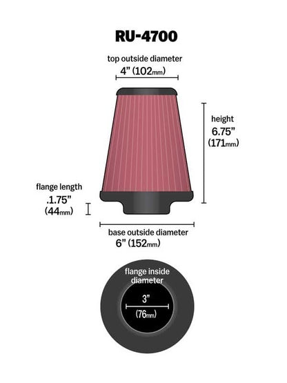 K&N RU-4700 High-Flow Original Lifetime Universal Clamp-On