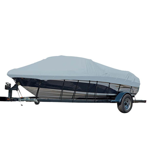 CARVER 77121S-11 Carver 77121S-11 Styled-to-Fit Boat Cover for V-Hull I/O Runabout Boats (Including Euro-Style) with Windshield and Hand or Bow Rails - 21'6", Mist Gray