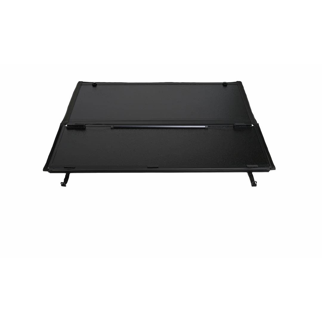 TRAILFX TFX3710 TrailFX Tri-Fold Hard Folding Tonneau Cover Fits Ford F-150 6.5 ft Bed 2021-2026 Clamp-On 3 Riding Positions Lockable Using Tailgate Handle Black Aluminum with Carpeted Under Panels TrailFX TFX3710