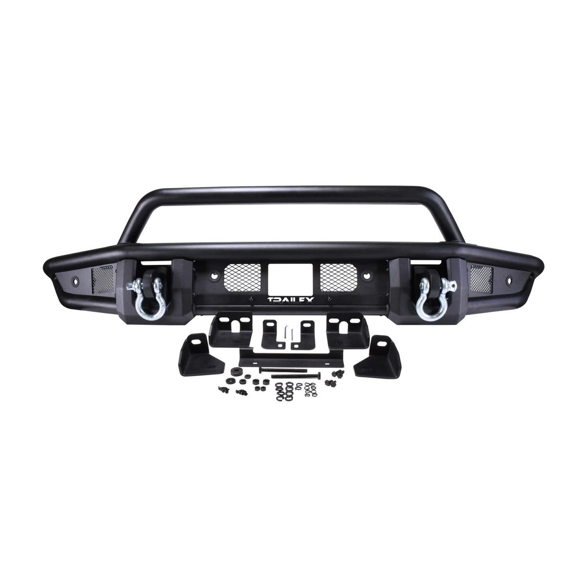 TRAILFX BR001T TrailFX BR001T Standard Front Bumper with Pre Runner Guard for Ford Bronco 2021-2025 Matte Black Powder Coated Steel Direct-Fit D-Rings LED Cube Light Mounts