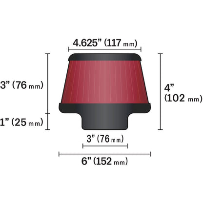 K&N FILTER RU-5288 K&N High-Flow Original Lifetime Universal Clamp-On Air Filter: High Performance, Premium, Washable,: Flange Diameter: 3 In, Filter Height: 3 In, Flange Length: 1 In, Shape: Round Tapered, RU-5288