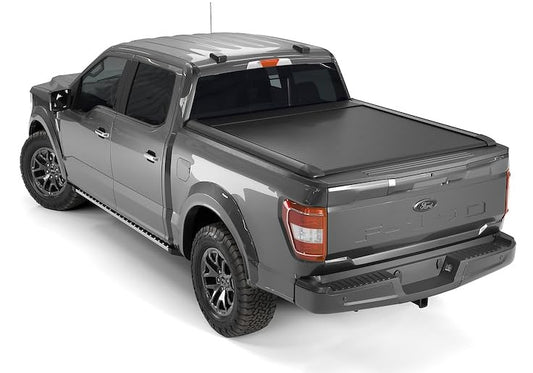 TRAILFX TFX6003 TrailFX TFX6003 Hard Retractable Tonneau Cover Fits 2015-2025 Ford F-150 with 5.5 Foot Bed Manual Retractable with Key Lock Black Matte Powder Coated Aluminum T-Slot Rails Clamp-On