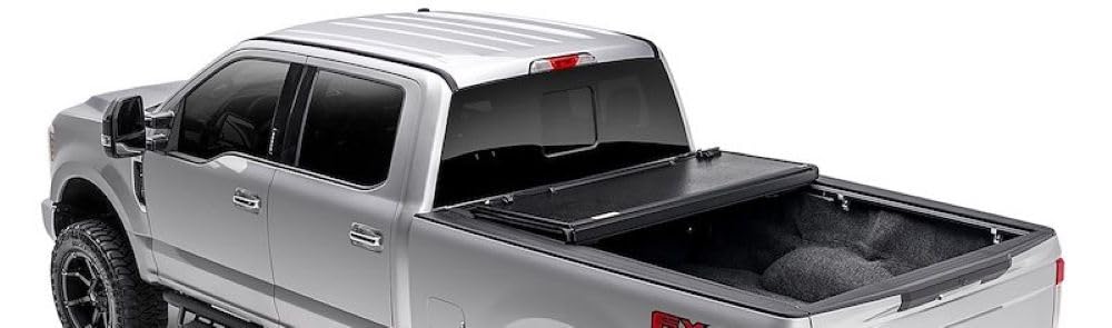 TRAILFX TFX8004 Hard Folding Tonneau Cover Fits Ford F-250 Super Duty 6.8 Foot Bed 2017-2026 Tri-Fold 3 Panel Design, Lockable with OEM Tailgate Lock Gloss Black Powder Coated Aluminum TrailFX TFX8004