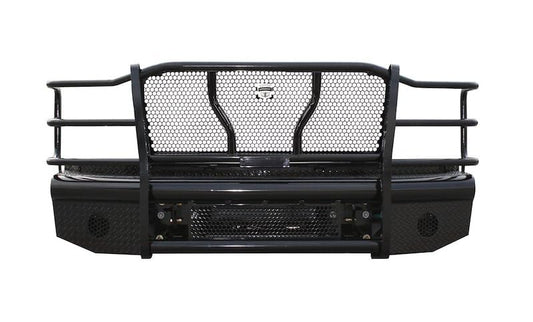 Cattleman 2200P Cattleman HD 2200P Bumper with Grille Guard Fits Dodge Ram 1500/2500/3500 1994-2001, Gloss Black Powder-Coated Steel, 1-Piece Bolt-On Punch Plate Screen Headlight Protection