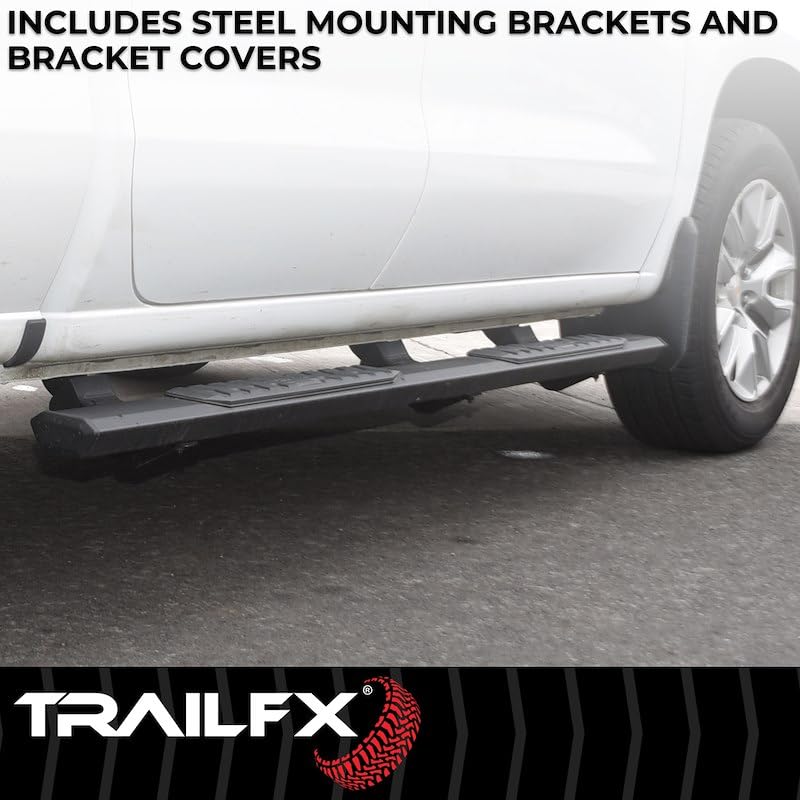 TRAILFX AL4026B TrailFX Nerf Bar AL4026B, 4-1/2 Inch Hexagonal Straight, with Step Pads, Rocker Panel Mount, Powder Coated, Black, Aluminum, with Plastic End Caps/Bracket Covers, Fits 2024-2025 Toyota Land Cruiser