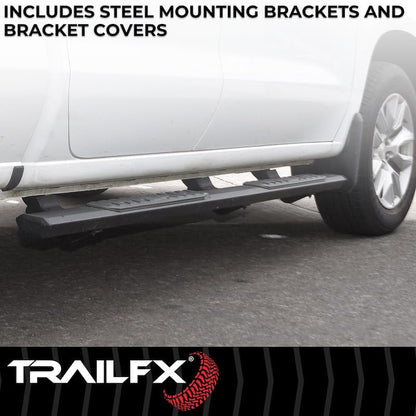 TRAILFX AL4026B TrailFX Nerf Bar AL4026B, 4-1/2 Inch Hexagonal Straight, with Step Pads, Rocker Panel Mount, Powder Coated, Black, Aluminum, with Plastic End Caps/Bracket Covers, Fits 2024-2025 Toyota Land Cruiser