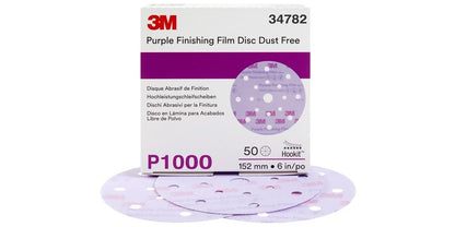 3M 34785 3M Hookit Coated A/O Aluminum Oxide AO Purple Hook & Loop Disc - Film Backing - P1000 Grit -Fine - 6 in Diameter - 34782 [PRICE is per BOX]