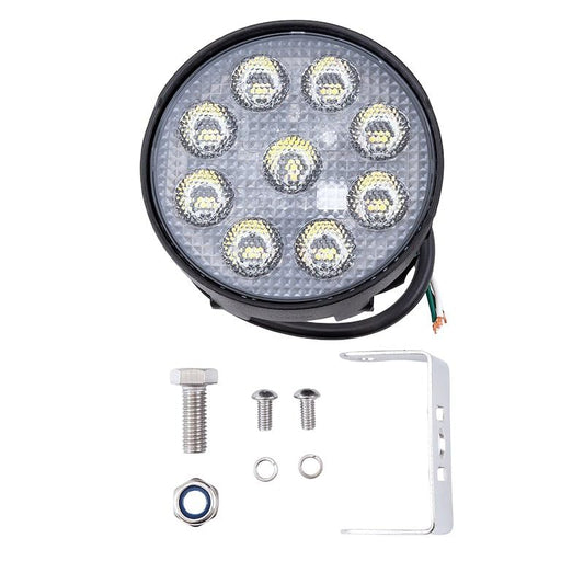 TRAILFX 4RNDWLAMF1 TrailFX 4RNDWLAMF1 Round LED Work Light 4 Inch 45W Flood Beam Dual White and Amber Flash 6600 Raw Lumens Black Aluminum Pedestal Mount and Installation Hardware