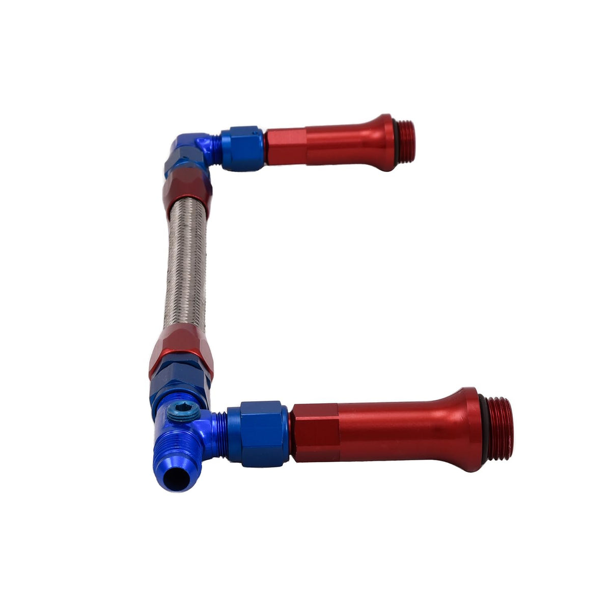 SPEEDFX 575106 SpeedFX Carburetor Fuel Line 575106, Used With Holley Ultra HP Dual Inlet Carburetor, 6AN x 3/8 Inch NPT Port, Anodized, Red/Blue, Stainless Steel Braided Hose