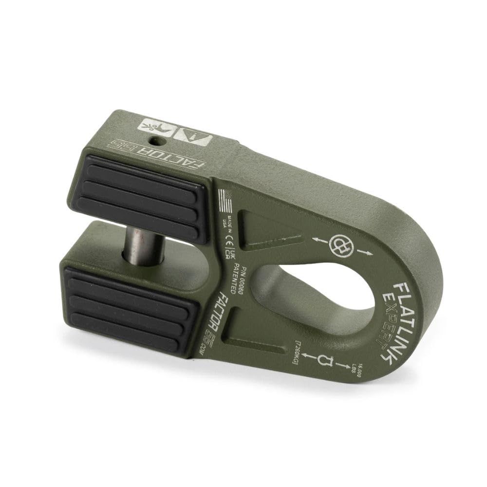 FACTOR 55 00080-14 Factor 55 00080-14 Flatlink E (Expert) Replaces Conventional Winch Hook with a Stronger Shackle/D-Ring Mount Maximum Load 16,000 lb Ultimate Failure Greater Than 40,000 lb – OD Green
