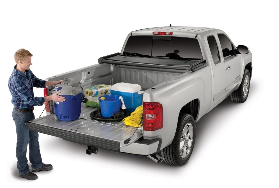 TRAILFX TFX5003 TrailFX Tonneau Cover Fits 2007 2013 Toyota Tundra TrailFX TFX5003 Soft Tri Fold Black Vinyl Aluminum Rails Lockable Tailgate Handle Requires Rail Clamp