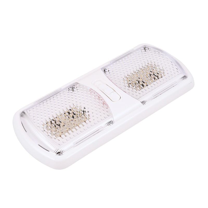 ARCON 20712N Arcon LED Double Ceiling Light 12V Soft White SMD Clear Lens 11.56 x 4.95 Inch Euro-Style Dome Lighting with On Off On Switch RV Camper Trailer Interior Light 20712N