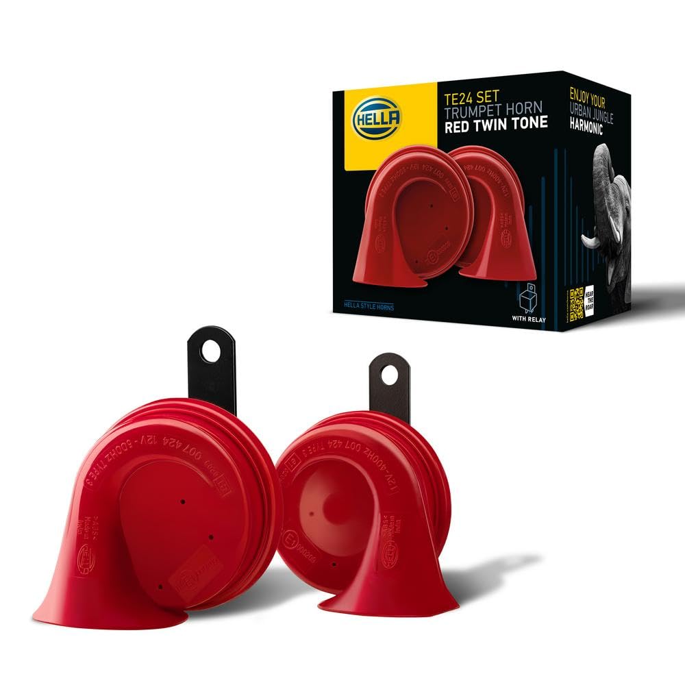 HELLA 007424801 HELLA 007424801 Twin Trumpet High/Low Tone 12V Horn Kit with Bracket, Red