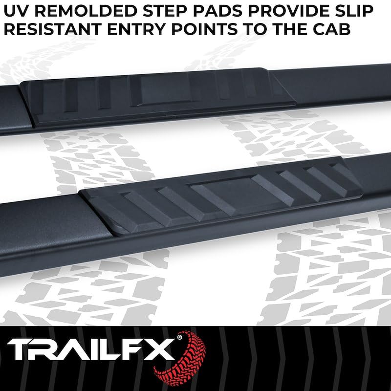 TRAILFX A4001B Trailfx Step Bars Fits 2007-2018 Chevrolet Silverado 1500 4 Inch Trapezoid Straight Side Steps with Step Pads Black Matte Powder-Coated Steel Rocker Panel Mount Slip-Resistant Set of 2 TrailFX A4001B