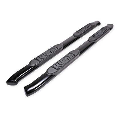 TRAILFX A7086B TrailFX A7086B 5 Inch Oval Bent Nerf Bar Side Steps with Step Pads Black Powder-Coated Steel Welded End Caps Rocker Panel Mount Slip-Resistant Set of 2 Fits Crew Cab Trucks