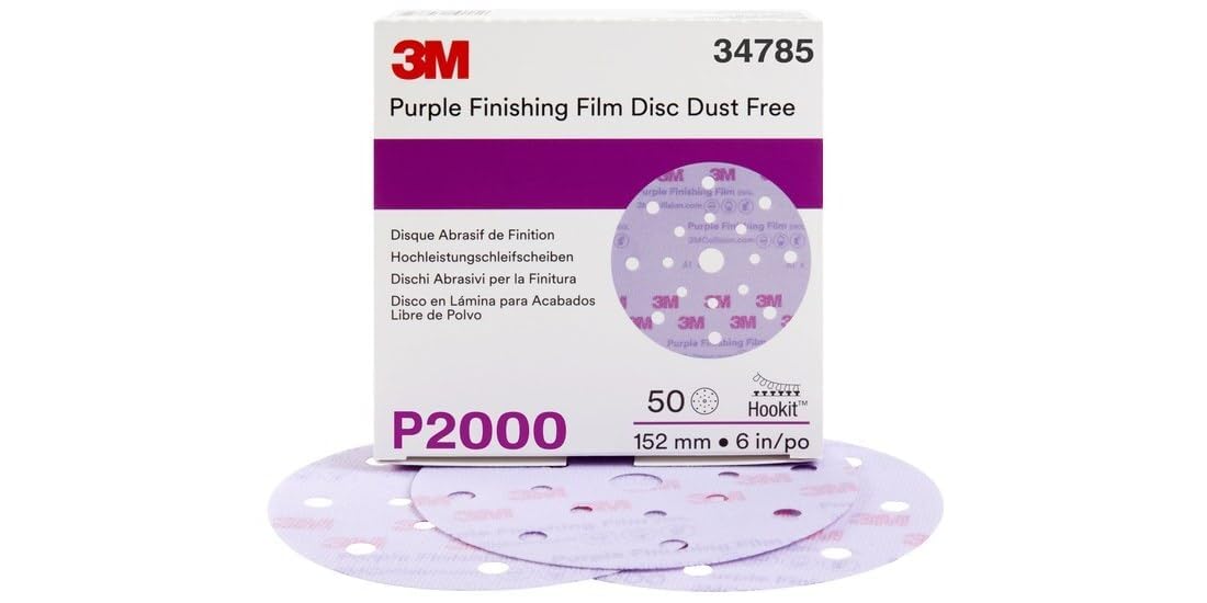 3M 34785 3M Hookit Coated A/O Aluminum Oxide AO Purple Hook & Loop Disc - Film Backing - P1000 Grit -Fine - 6 in Diameter - 34782 [PRICE is per BOX]