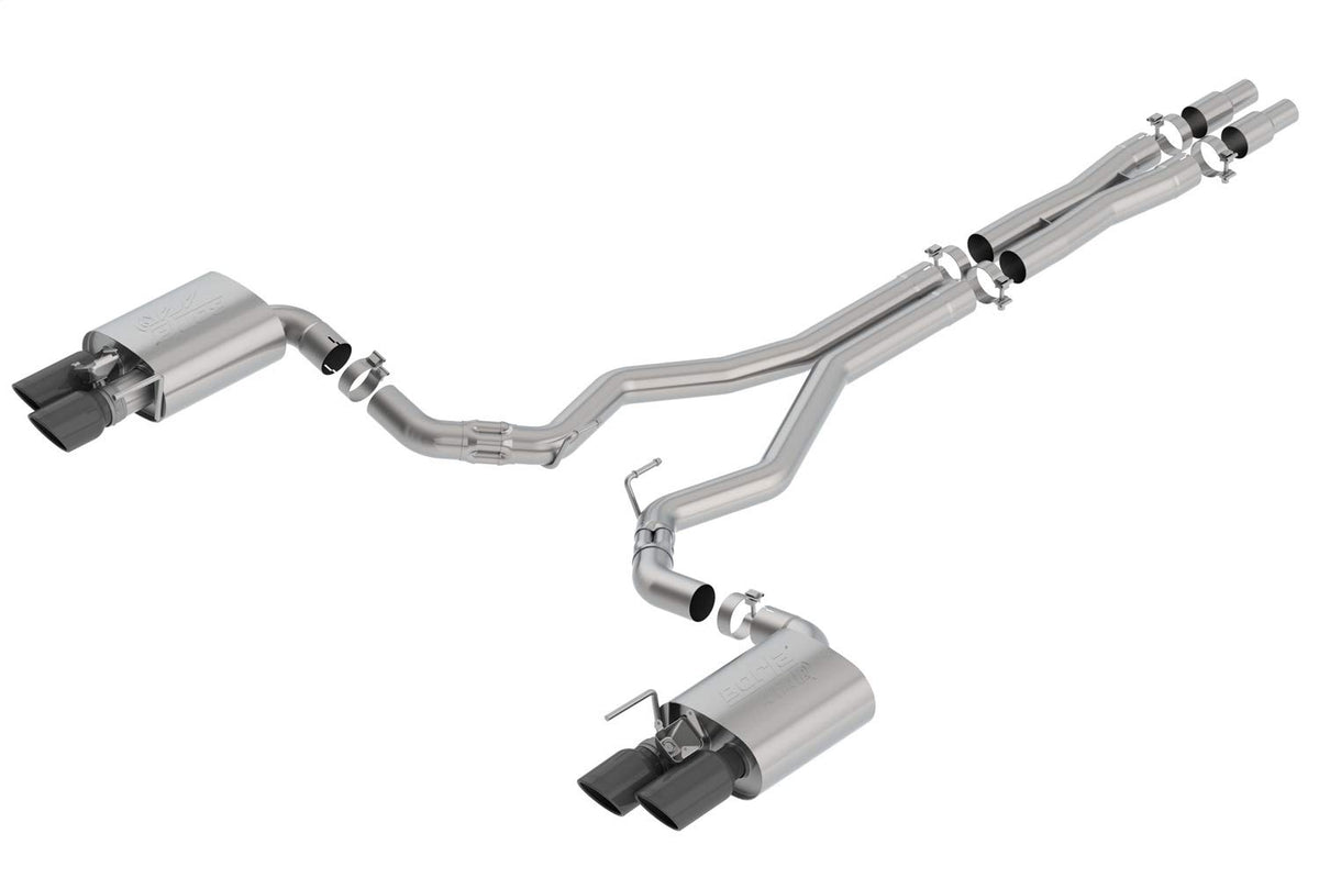 BORLA 140743BC BORLA 140743BC Cat-Back Performance Exhaust System for 2018-2023 Ford Mustang GT (Inc. Bullitt) V8 T-304 Stainless Steel ATAK Sound Dual Split Rear Exit Dual 4" Round Black Chrome Tips On Each Side