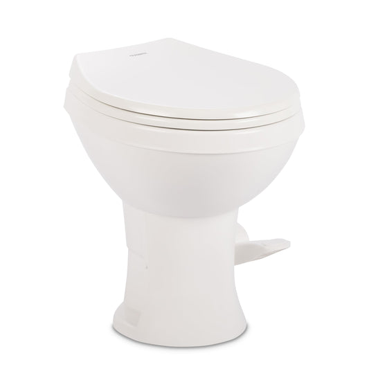 DOMETIC 9610008275 Dometic Model 400 Essential RV Toilet – Round Lightweight Plastic Bowl, Universal Fit & 2-Bolt Mount, 18" Chair Height Residential Style, Gravity Flush Toilet with Soft-Close Seat, White (9610008275)