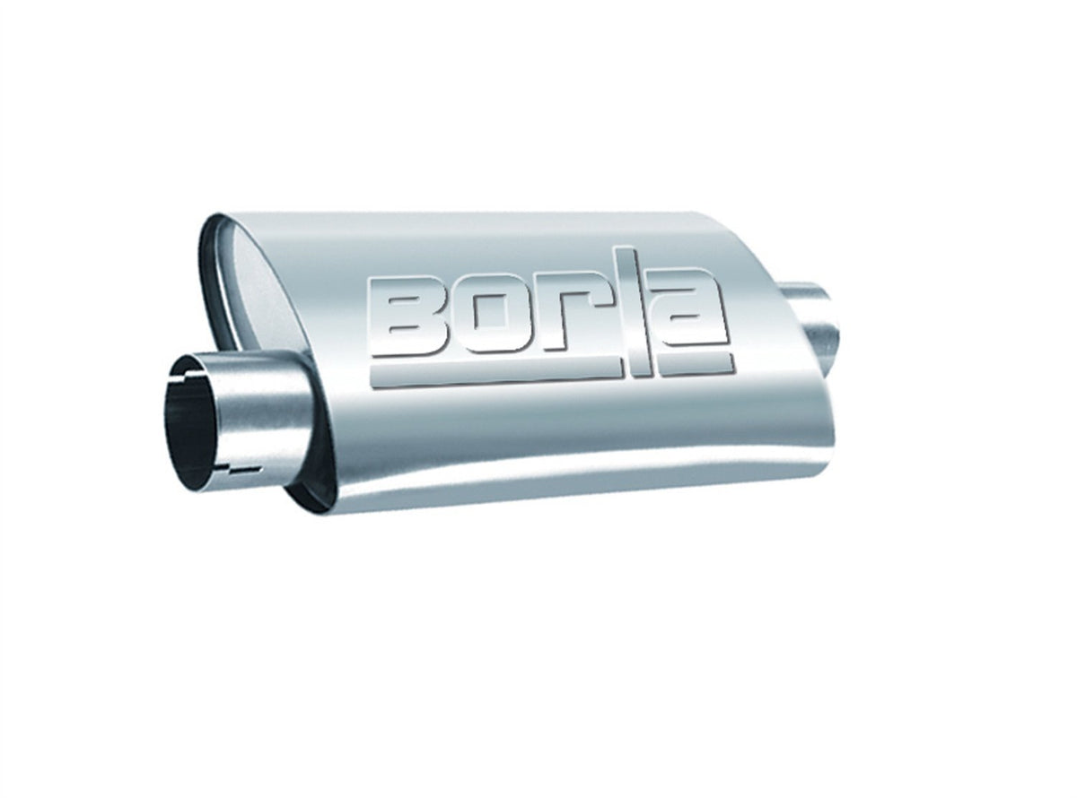 BORLA 40664 BORLA 40664 ProXS ProXS Muffler 2.25" Offset Inlet/ 2.25" Center Outlet, 4" x 9.5" Oval, 14" Long Body, 19" Overall Length. Universal Part. Reversible Design.