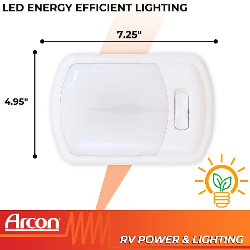 ARCON 20713N Arcon LED Ceiling Single Light 12V Euro-Style Soft White Dome Fixture with White Lens Easy On/Off Switch Compact Interior Lighting for RV Camper Trailer Arcon 20713N