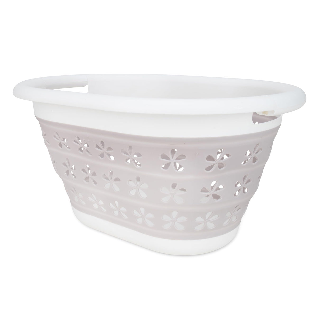 CAMCO 51951 Camco Collapsible Laundry Basket with Handles, Taupe/White, Small, 51951