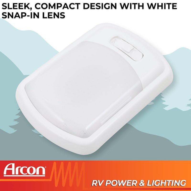 ARCON 20713N Arcon LED Ceiling Single Light 12V Euro-Style Soft White Dome Fixture with White Lens Easy On/Off Switch Compact Interior Lighting for RV Camper Trailer Arcon 20713N