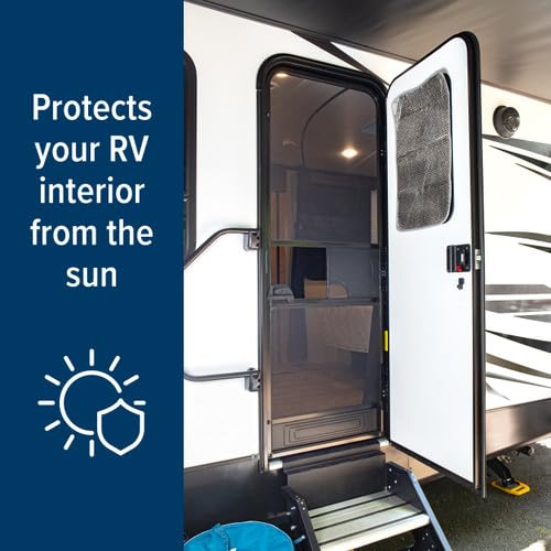 CAMCO 45167 Camco 45167 SunShield Reflective Door Window Cover | Helps Protect Your RV from Harmful UV Rays and Regulates RV Temperature | 16" (L) x 25" (W)