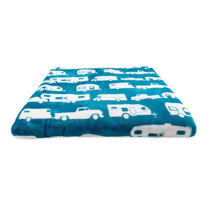 CAMCO 53440 Camco 53440 Life is Better at The Campsite Plush Fleece Blanket, Queen Size - Keeps You Warm While at Home, Camping or on Picnics - Machine Washable - Features a Brand RV Print, Blue