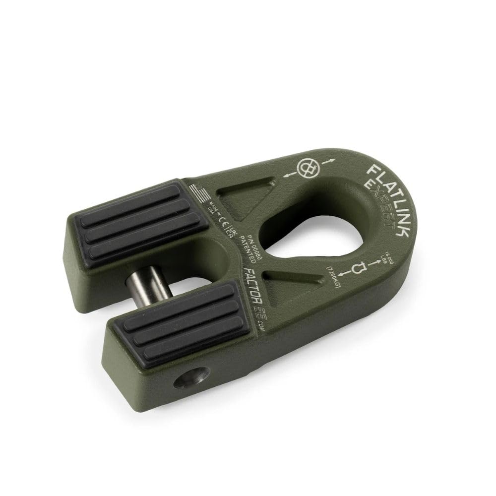 FACTOR 55 00080-14 Factor 55 00080-14 Flatlink E (Expert) Replaces Conventional Winch Hook with a Stronger Shackle/D-Ring Mount Maximum Load 16,000 lb Ultimate Failure Greater Than 40,000 lb – OD Green