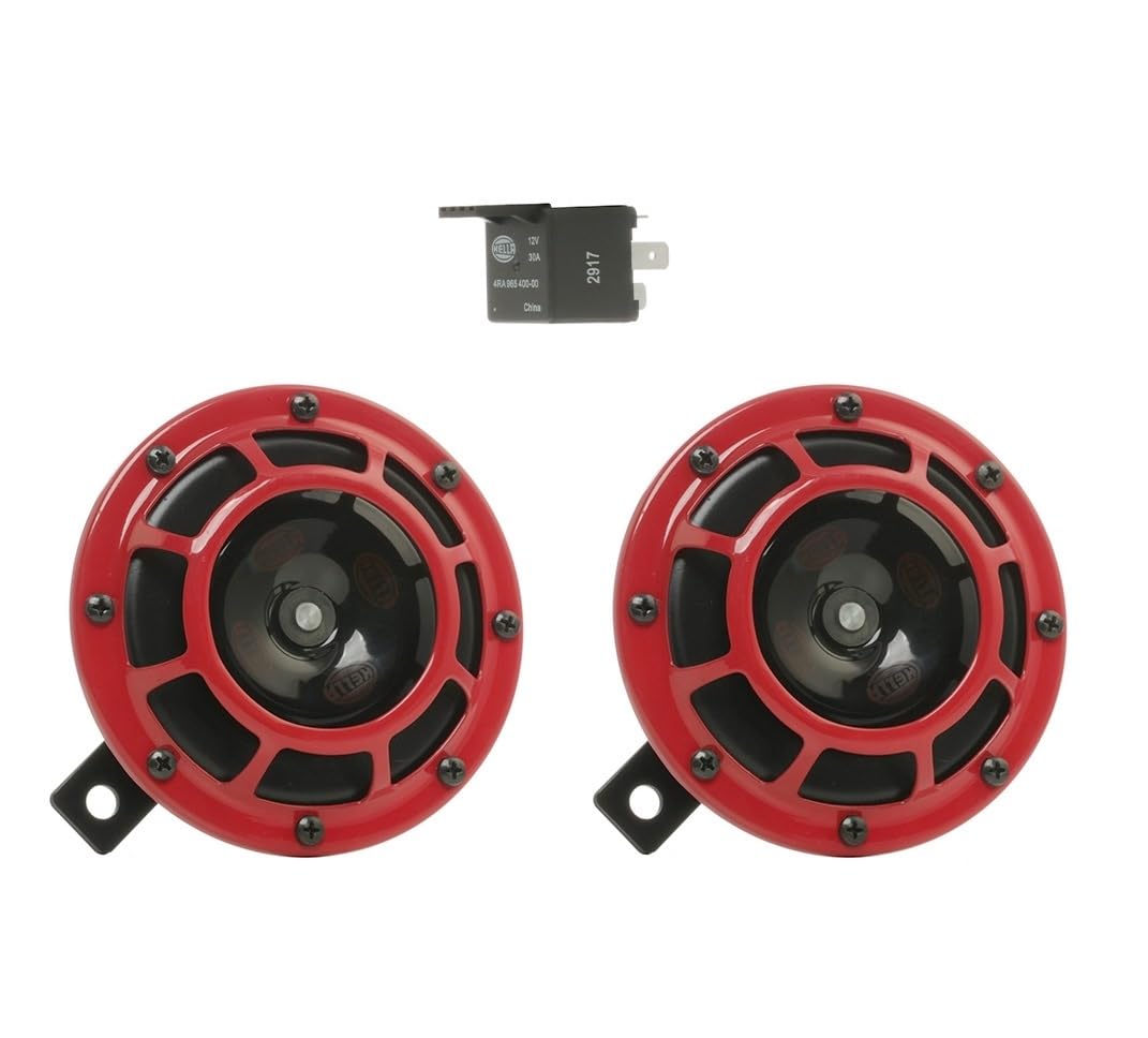 HELLA 003399801 Hella Stark Sound – 109.23.37 – Red Set 12 V High/Low Frequency Hella Super Tone Horn Set B 133, 12 volt