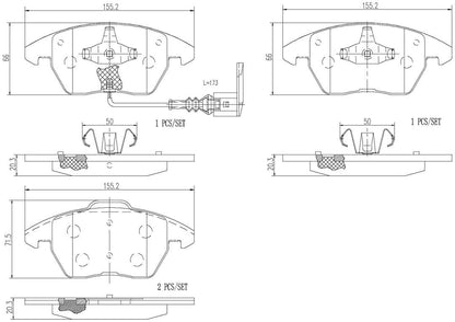 BREMBO P85146N Brembo P85146N Premium Ceramic Front Disc Brake Pad Set AUDI/SEAT/SKODA/SKODA (SVW)/VW/VW (FAW)/VW (SVW) OE# 8J0698151