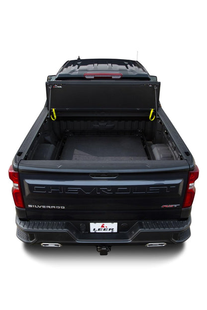 LEER 650120 LEER HF650M Quad-Folding Truck Bed Tonneau Cover, Fits Chevy Silverado and GMC Sierra, Years 2014-2018, 5'8" Truck Bed, Black
