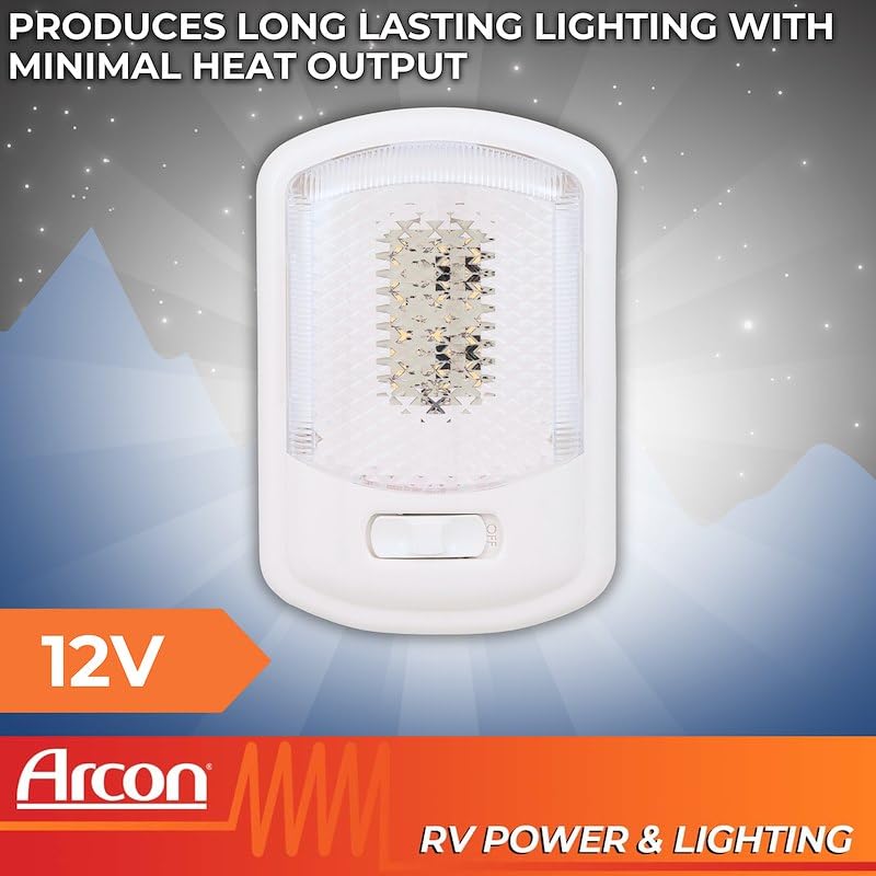 ARCON 20669N Arcon 20669N LED Ceiling Single Light – Euro-Style 12V Bright White SMD, Clear Lens, Easy On/Off Switch, Compact Interior Dome Fixture for RVs, Trailers, or Campers