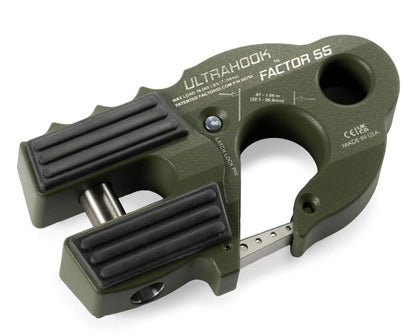 FACTOR 55 00250-14 Factor 55 00250-14 Ultrahook Winch Hook Closed System Shackle Max Load 16,000 lbs ULT Strength Shackle Pin Mount 48,000 lbs Offroad 4x4 Adventure – OD Green
