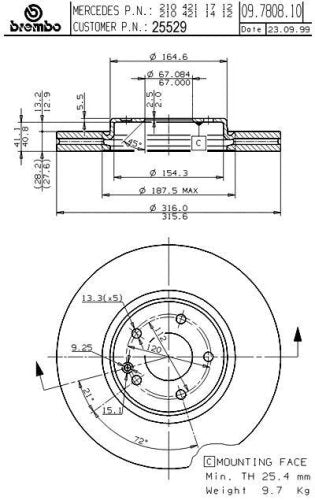 BREMBO 25529 Brembo BDR25529 MBZ Brake Rotor
