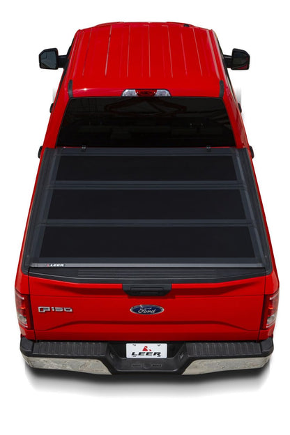 LEER 631286 LEER HF350M Tri-Folding Truck Bed Tonneau Cover, Fits Toyota Tacoma Double Cab with Deck Rail System, Years 2016-2023, 5'2" Truck Bed, Black