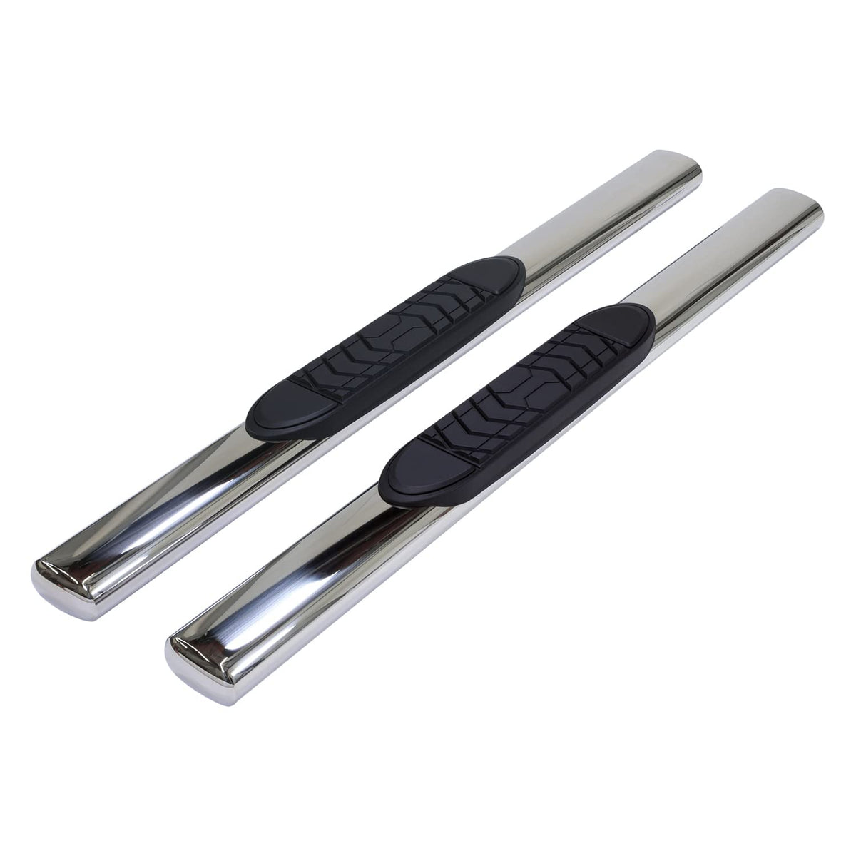 TRAILFX A7097S TrailFX Nerf Bars for Chevrolet Silverado 1500 Standard Cab 2020-2021 Polished Stainless Steel 5 Inch Oval Straight Side Steps with Step Pads Without End Caps Rocker Panel Mount
